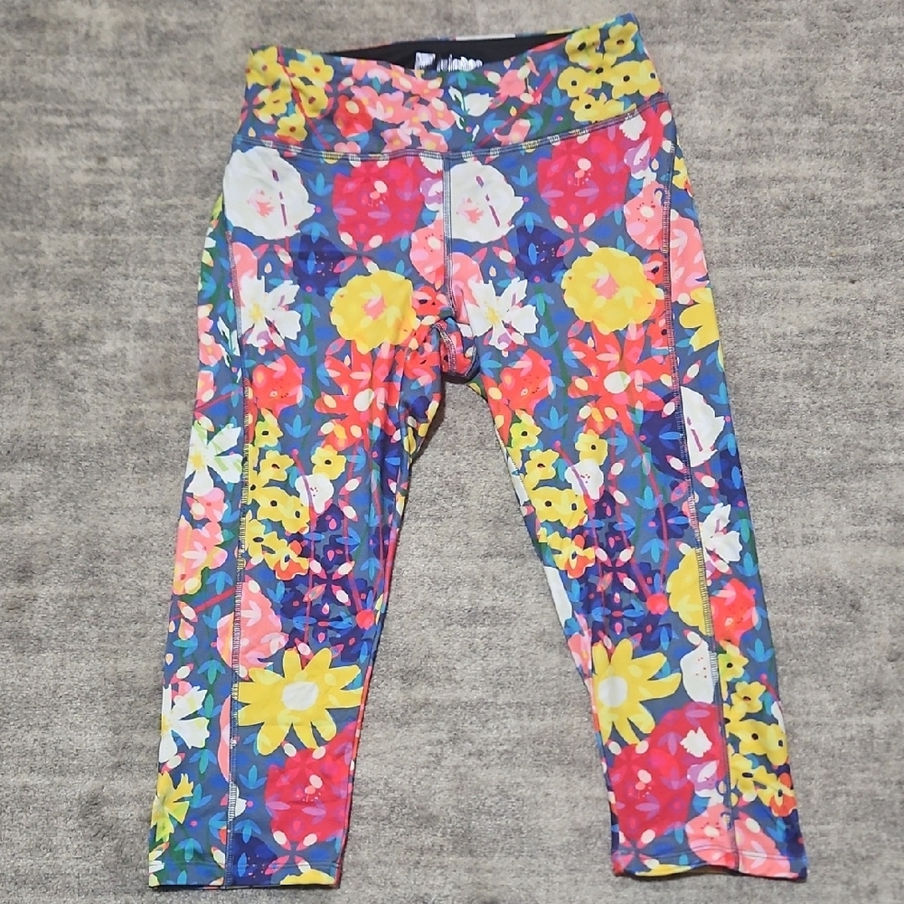 LuLaRoe Women's Cropped Floral Leggings - Blue, Pink, Yellow
